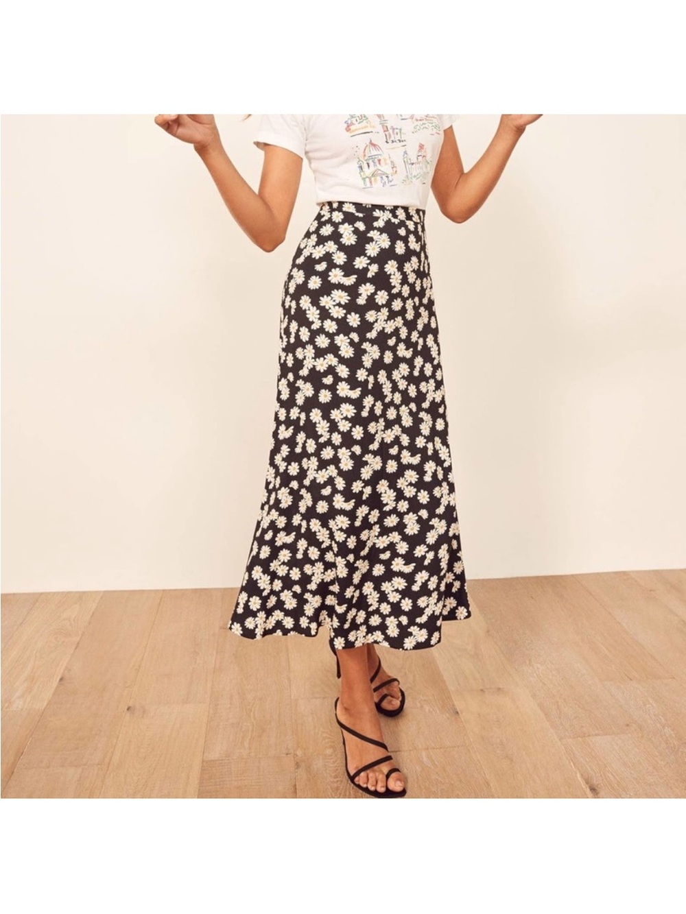 Reformation Bea Daisy Chain Floral Midi Skirt. Black and White. SIZE 10, EUC! - Picture 7 of 14